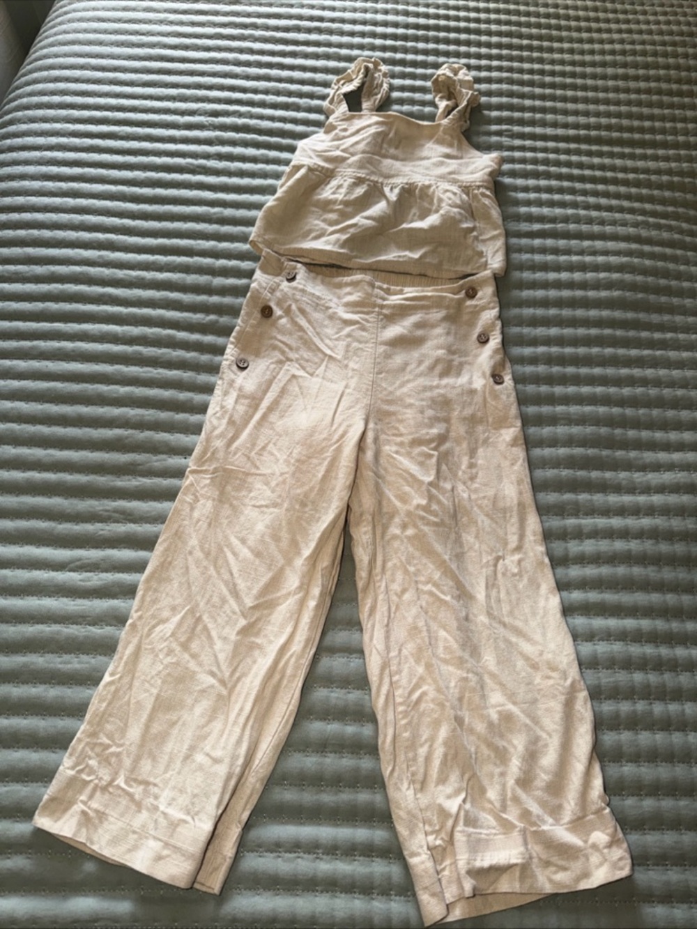 Haute Hippie Tan linen blend two-piece top and wide-leg pants set Girls Size 6